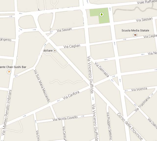 La mappa di Corso delle Province angolo via V. Giuffrida in cui andrebbe invertito il senso di marcia