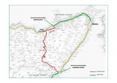 Il percorso alternativo proposto da Prefettura di Messina tramite la SS 185