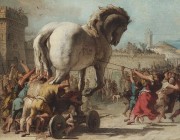 La processione del cavallo di Troia in un dipinto di Giandomenico Tiepolo (ph Wiki)