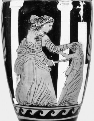 Medea infanticida. Pittore d’Issione, anfora campana a collo distinto, da Cuma, ca 330 a.C. – Paris, Musée du Louvre