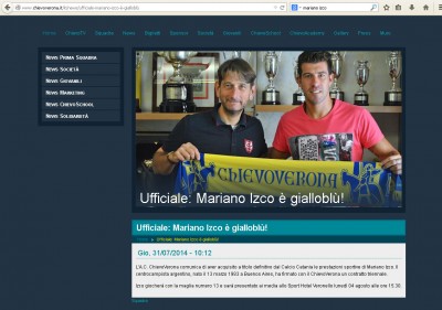 Mariano Izco con i colori giallo-blu del Chievo Verona
