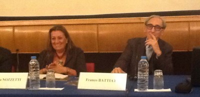 Fiorella Nozzetti e Franco Battiato alla conferenza stampa di presentazione della mostra di Battiato a Istanbul
