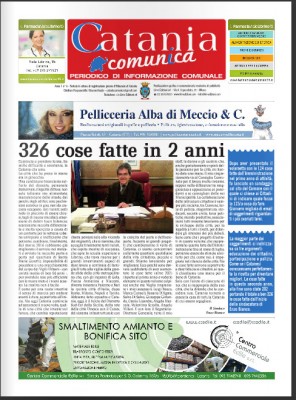La prima pagina di novembre del trimestrale del Comune "Catania Comunica"