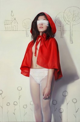 Elisa Anfuso, Attenta al lupo, 2013, olio e pastello su tela cm 80x120