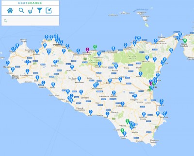 Mappa ricarica colonnine elettriche Sicilia