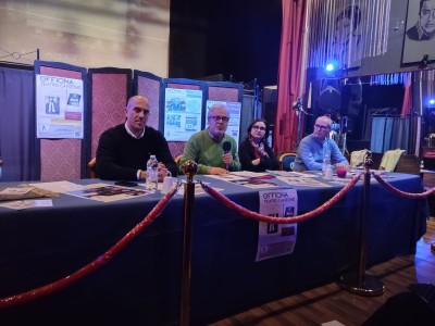 foto conf stampa officina teatro canzone Ferma, Pastorello, Giarmanà, Lo Porto